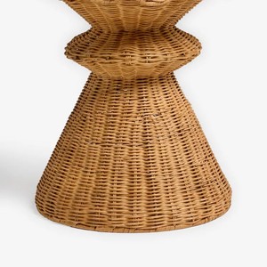 New Design Handcrafted Natural Rattan Hourglass Side <b>Table</b> Scalloped Rim Accent <b>Stool</b> Suitable for Living Room & Bedroom Decor - Product Image 3