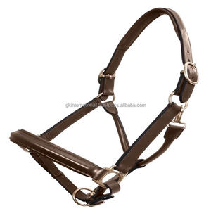 Leather Show Halter Custom Wholesale Horse Equestrian Racing Products <b>Black</b> and Havana Brown Padded Leather Horse Halter - Product Image 1
