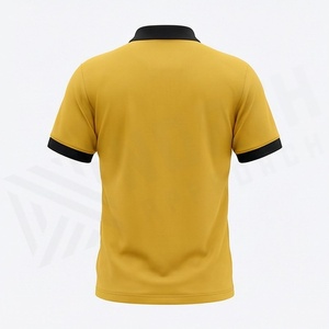 Men's Solid Color Knitted Polo <b>Shirt</b> Short Sleeve Casual Style Yellow with Black <b>Collar</b> and Cuffs - Product Image 2