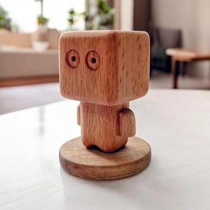 Ornement de robot en bois minimaliste moderne, figurine en bois naturel faite à la main, écologique pour la décoration de bureau et les cadeaux - Product Image 4