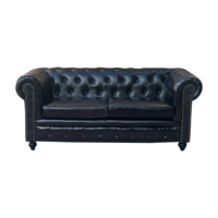 Sofá negro Chesterfield de 2 plazas de alta calidad con cojín, sofá de cuero para sala de estar, sofá de restaurante más vendido, muebles 2024