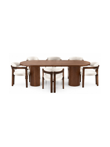 Table à manger ovale moderne en bois avec pieds côtelés et fauteuils assortis pour usage domestique, design stable pour villa, hôtel, réunion - Product Image 5