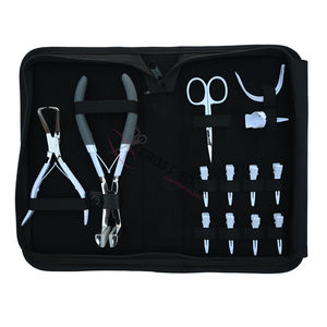 Kit d'outils pour extensions de cheveux Salon White : mini-ciseaux, pinces de sectionnement pour coiffure, et ensemble de pinces à extensions de cheveux en acier inoxydable - Product Image 1