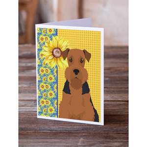 Tournesols d'été lunatiques et cartes de voeux Airedale Terrier Pack 8 Black Tan A7 Taille 5x7 Cartes vierges avec enveloppes - Product Image 2