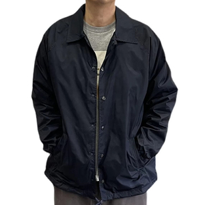 Men's Black Solid Color Nylon Stand Collar Windproof Casual Button Coated Outerwear Polyester Lining <b>Coach</b> Jacket For Sale - Product Image 4