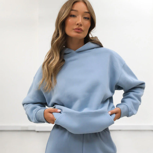 Survêtement à capuche deux pièces pour femme, qualité supérieure, hiver, logo imprimé par transfert thermique personnalisé, 100 % coton - Product Image 5