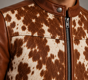 <b>Men's</b> Premium Hair-On Real Cow Skin <b>Jacket</b> <b>Brown</b> Cowhide <b>Leather</b> Cafe Racer Biker Luxury Western Streetwear Outerwear for <b>Men</b> 26 - Product Image 5