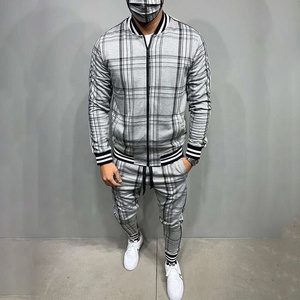 New Trending Men's Check Print Sublimated Bomber <b>Jacket</b> Tracksuit Zip Enclosure Ribbed Hem & Cuffs Stripe Zipper Sweat Suit - Product Image 5