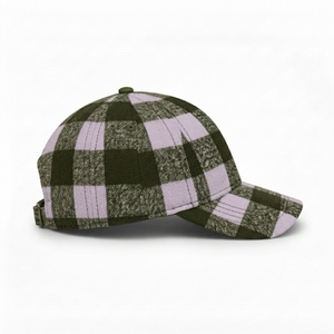 Gorra de Béisbol Casual Unisex de 6 Paneles, Franela Transpirable e Impermeable, Diseño a Cuadros Verde Oliva y Rosa, Gorra Deportiva para las Cuatro Estaciones, Personalizable - Product Image 4