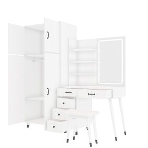 <b>Large</b> Makeup Vanity <b>Table</b> Armoire Wardrobe Set LED <b>Mirror</b> <b>Dressing</b> <b>Table</b> with Power Outlets 5 Drawers 4 Door Bedroom Accessory - Product Image 2