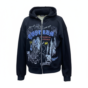 Sudadera con capucha para hombre, transpirable, de alta calidad, con cremallera, personalizada con serigrafía, 450 gsm, 100% algodón polar, adecuada para invierno. - Product Image 1