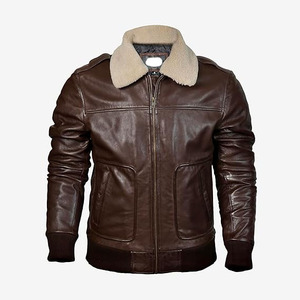 Comfortex International <b>Leather</b> <b>Jacket</b> Lambskin Bomber <b>Jacket</b> <b>Brown</b> with Removable Sherpa Collar Premium <b>Leather</b> <b>Jacket</b> Men - Product Image 3