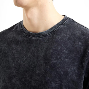 Men's Slim Fit Acid Wash Cotton T-Shirt O-Neck Short Sleeve Washed Solid Color Casual Style Jersey Knitted Blank <b>Design</b> - Product Image 3
