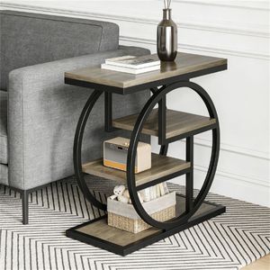 Tavolino Consolle in Legno con Ripiani Portaoggetti, Tavolino Laterale/Caffè/Divano/Comodino con Funzionalità Pratiche - Product Image 3