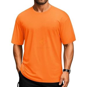 Camiseta de Hombre Lisa Naranja Brillante con Hombros Caídos, de Algodón Transpirable y Ligero, Estilo Deportivo, Talla Grande - Product Image 1