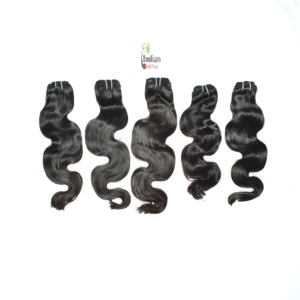 Cheveux Remy indiens non traités, soyeux et doux, couleur noire, ondulés, à pointes épaisses et coupées brutes, cuticules alignées, pour femmes - Product Image 1