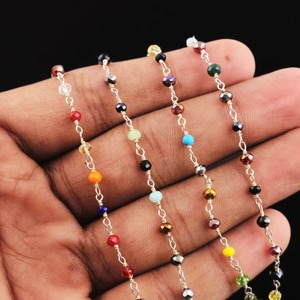 Multi Color Hydro Faceted Rondelle <b>Rosary</b> Chain Silver Plated Wire Wrapped Gemstone Chain Wholesale Bulk Jewelry Making Supply - Product Image 6