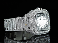 Luxuriöse Moissanit-Diamant-Uhr Edelstahl Quadratisches Gehäuse Analog Quarz Faltschließe Modisches Armband