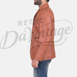 พรีเมี่ยม เสื้อแจ็คเก็ตหนังแท้สีน้ำตาลสำหรับผู้ชาย ลำลอง ทรงเข้ารูป หนังแกะนุ่ม เสื้อโค้ทธุรกิจ สไตล์คลาสสิกวินเทจ เสื้อคลุมตัวนอก - Product Image 4