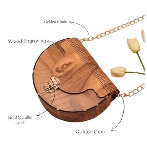 Pochette en bois haut de gamme, sac à main de soirée design et abordable pour femme, idéal pour les mariages, les fêtes et les célébrations - Product Image 2