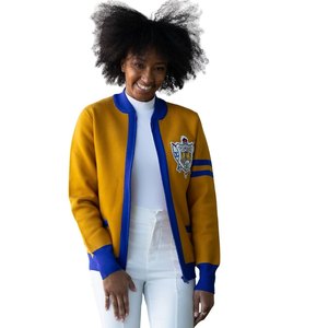 Suéter Cárdigan Amarillo y Azul Sigma Gamma Rho para Mujer, Cuello en V, Estilo Premium, Manga a Rayas, Ropa Casual de la Hermandad Griega - Product Image 2
