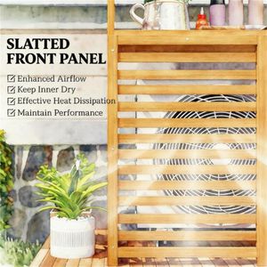 Mesa de almacenamiento con pantalla de privacidad para aire acondicionado, de madera marrón claro, con maceta incorporada - Product Image 2