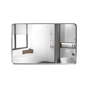 36x30inch Glossy Brushed <b>Silver</b> Rectangle Wall <b>Mirror</b> with Rounded Corners Metal <b>Frame</b> Home Bathroom Wall Mounted <b>Mirror</b> - Product Image 1