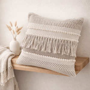Cojín Decorativo Boho con Rayas en Capas, Funda de Cojín Geométrica con Detalle de Flecos, Toque Étnico Tejido para Estilo Rústico - Product Image 2