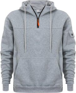 Sweat à capuche gris pour homme, coupe classique, en molleton bouclette, avec poche avant, cordon de serrage à la capuche, style décontracté, respirant, idéal pour l'hiver - Product Image 1
