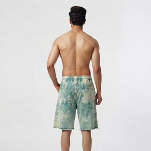 Men Loose Fit Acid Wash Sweat Shorts 100% Cotton Fleece Elastic Waist Shorts Men's Casual Training Gym Street Wear Shorts Men - Product Image 2