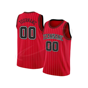 Camiseta de baloncesto personalizada con rayas rojas, camiseta sin mangas unisex sublimada, transpirable, 100% poliéster, nombre del equipo, número, impresión frontal - Product Image 1