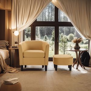 Poltrona Moderna a Botte con Poggiapiedi in Velluto Giallo per Soggiorno e Camera da Letto - Product Image 6