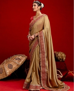 Sari de Mezcla de Seda Bordado y Adornado al Estilo Bollywood KV - Product Image 5