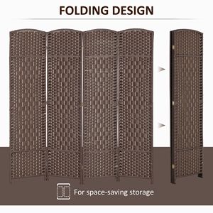 4-Panel 6FT Tall Brown Wood Freestanding Partition Handcrafted <b>Folding</b> Room Divider <b>Screen</b> for Home Office & Party Privacy - Product Image 4