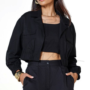 เสื้อแจ็คเก็ตครอปซิปเต็มตัวราคาส่งสำหรับผู้หญิง เนื้อผ้าเบา ระบายอากาศดี สวมใส่สบาย ดีไซน์ใหม่ เสื้อแจ็คเก็ตบอมเบอร์สำหรับผู้หญิง - Product Image 1