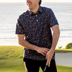 เสื้อโปโลกอล์ฟพิมพ์ลายคุณภาพสูง OEM สำหรับผู้ชาย ผ้าโพลีเอสเตอร์เนื้อนุ่ม ระบายอากาศได้ดี ป้องกันแสงแดด UPF 50+  แบบสปอร์ต  ลายตลก - Product Image 2