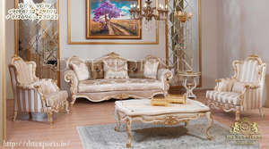 Juego de Sofás Plateados de 7 Plazas de Estilo Formal, Diseño Real, Acabado Plateado, Elegante y Cómodo, en Madera de Teca - Product Image 5