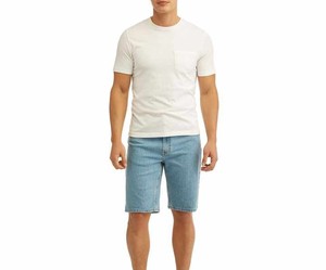 Shorts en jean pour homme, taille mi-haute, coupe droite, délavage clair, effet usé et déchiré, avec poches, tissé respirant - Product Image 2