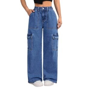 Jeans <span class=keywords><strong>Cargo</strong></span> da <span class=keywords><strong>Donna</strong></span> Multitasche <span class=keywords><strong>Blu</strong></span> Pietra 100% Cotone Lavaggio Chiaro Non Tessuto Ecologico Traspirante Carino Vita Alta Vintage Lunghezza Intera - Product Image 1