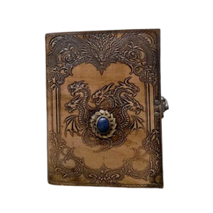 Diario de Cuero con Grabado de Dragón Hecho a Mano |   Cuaderno Grimoire de Piedras Preciosas |   Diario de hechizos de fantasía vintage - Product Image 1