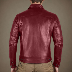 Dernière Veste en Cuir Véritable Rouge de Qualité Supérieure, Design Personnalisé, Style Streetwear, Col Carré, pour Homme - Product Image 6