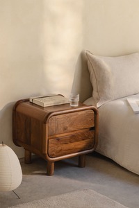 Modern Wooden Nightstand with Two Drawers <b>Midcentury</b> Design Bedroom Storage Furniture - Product Image 2