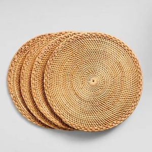 Assiettes rondes écologiques en rotin naturel tressé, sets de table rustiques faits à la main en osier pour mariage, événement et restaurant - Product Image 1