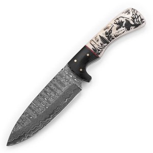 Cuchillo de Caza de Hoja Fija de Acero de Damasco Personalizado - Hoja Recta de 19 cm de Longitud - Mango de Hueso de Camello con Grabado Láser - Estilo Industrial - Product Image 5