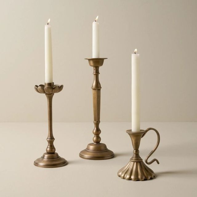 Brass Taper Candle Holders Set of 3 Vintage Style Metal Candlesticks for Home Decoration Durable Design