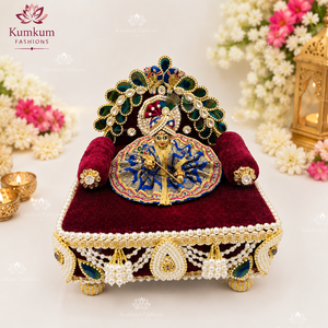 Singhasan Decorativo Indio en Oferta, Ídolo de Dios Laddu Gopal Krishna Ganesha, Rectángulo para Diwali, Sala de Pooja, Templo en Casa, Janmashtami - Product Image 2
