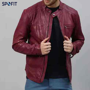 Chaqueta de Cuero PU para Hombre al por Mayor, Cuello Alto, Cierre de Cremallera, Estilo Motero, Color Sólido, Corte Ajustado, para Otoño - Product Image 4