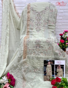 Khatli 작업, 복잡한 자수, 패치 디테일링 및 듀파타 페스티벌과 함께 세련되고 우아한 조젯 Shalwar Kameez!