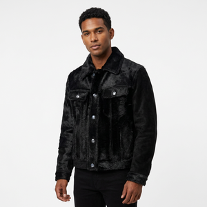 Veste en cuir noire pour homme, veste courte décontractée d'hiver, col rabattu, boutons, matière épaisse - Product Image 6
