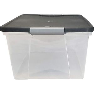 4 Pack Clear Plastic Storage <b>Bins</b> <b>with</b> Gray <b>Lids</b> 15 Quart Stackable Organizer Boxes for Bedroom and <b>Bathroom</b> - Product Image 3